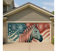 Copertura per porta del garage, motivo zebrato patriottico, rosso, bianco e blu, grande decorazione per garage, decorazione estiva per interni ed esterni, 400 x 180 cm
