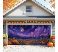Copertura per porta del garage notturno autunnale, toppa viola con zucca, grandi decorazioni per porte del garage, decorazione autunnale per interni ed esterni, decorazione per feste di Halloween, 390