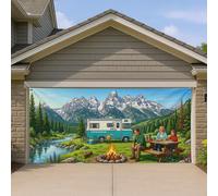 Copertura per porta del garage, paesaggio di montagna scenico, decorazione per esterni, tema vintage per camper e riunioni di famiglia, decorazione stagionale estiva 400 x 180 cm