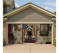Copertura per porta del garage Patriotic Americana, vintage Capitol Raccoon grande decorazioni per garage, decorazione estiva e quarta di luglio, decorazione per interni ed esterni, 390 x 180 cm