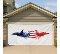 Copertura per porta del garage Patriotic Fighter Jet, spaziosa decorazione per garage a tema aereo da guerra militare, decorazione per esterni per il cortile del giardino, 390 x 180 cm