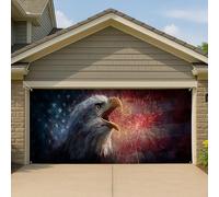 Copertura per porta del garage Patriotic Independence Day, moderna vintage con aquila degli Stati Uniti, decorazione per feste estive, vacanze all'aperto, sfondo per feste estive, 390 x 180 cm