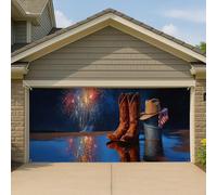 Copertura per porta del garage patriottica degli Stati Uniti occidentali, grande notte cowboy stivale decorazioni per celebrazione striscione, decorazione per tutte le stagioni casa vacanza all'aperto
