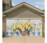 Copertura per porta del garage patriottica primaverile, narciso rustico giallo, grande decorazione per garage, decorazione estiva per interni ed esterni, decorazione per feste e vacanze, 390 x 180 cm
