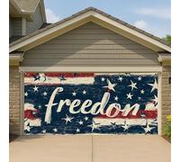Copertura per porta del garage patriottica vintage a stelle e strisce, decorazione classica grande per garage, decorazione per esterni per la libertà per il giorno dell'indipendenza, 400 x 180 cm