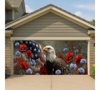 Copertura per porta del garage patriottico americano, decorazioni per striscioni grandi con aquila, decorazione per esterni per il giorno dell'indipendenza, 390 x 180 cm