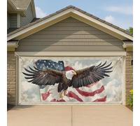 Copertura per porta del garage patriottico americano, grande bandiera vintage con aquila calva, decorazione per esterni per il giorno dell'indipendenza, 390 x 180 cm
