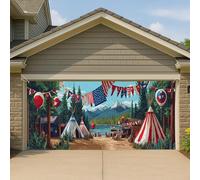 Copertura per porta del garage patriottico americano Old Glory, grande campeggio cabina lago sfondo decorazione, decorazione estiva per esterni per il giorno dell'indipendenza 390 x 180 cm