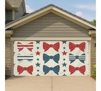 Copertura per porta del garage patriottico con arco e stella, rosso e blu, rustico, grande decorazione per garage, decorazione estiva per interni o esterni, sfondo per feste patrimoniali, 390 x 180 cm
