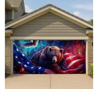 Copertura per porta del garage patriottico della fauna selvatica, grande orso con aquila, decorazione stagionale per la casa all'aperto, ideale per celebrazione del giorno dell'indipendenza, 390 x 180