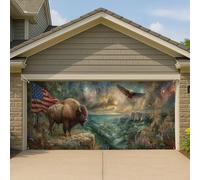 Copertura per porta del garage patriottico della fauna selvatica, grande paesaggio della natura, decorazione per feste all'aperto per l'indipendenza e le celebrazioni estive, 390 x 180 cm