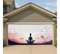 Copertura per porta del garage patriottico meditativo, illustrazione della calma della montagna, grande decorazione per esterni, decorazione per la casa per il giorno dell'indipendenza estiva 390 x