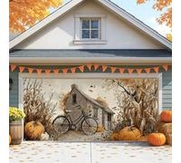 Copertura per porta del garage per bici rustica vintage, decorazioni autunnali per casali marroni, decorazione autunnale per esterni e interni, decorazione per feste a forma di zucca 390 x 180