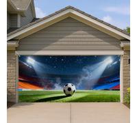 Copertura per porta del garage per campo da calcio, design sportivo con stadio di calcio, tema erba verde, per interni ed esterni, decorazione per il giorno del gioco, 300 x 180 cm
