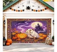 Copertura per porta del garage per cani, fantasiosa zucche festive, luna, Halloween, viola, copertura da parete per garage, decorazione per la casa, giardino, cortile, esterno, interno, sfondo per
