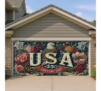 Copertura per porta del garage per il 250° anniversario degli Stati Uniti, grande aquila floreale vintage, decorazione patriottica per interni ed esterni, per il giorno dell'indipendenza, 390 x 180 cm