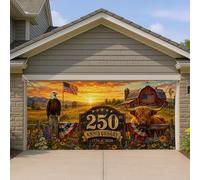 Copertura per porta del garage per il 250° anniversario, design rustico con aquila e mucca, decorazione patriottica colorata per esterni, per celebrazione del giorno dell'indipendenza, 390 x 180 cm