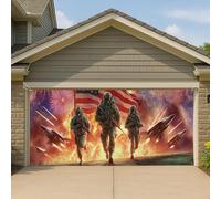 Copertura per porta del garage per il giorno dell'indipendenza militare, esplosivo soldato patriottico grande decorazioni per garage, decorazione estiva all'aperto del quarto di luglio, sfondo