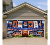 Copertura per porta del garage per la giornata della partita di calcio, decorazioni vivaci per squadre sportive, decorazione blu e arancione, per eventi all'aperto, 390 x 180 cm