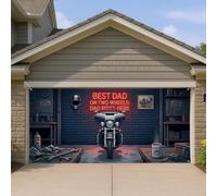 Copertura per porta del garage per moto, decorazione vintage per garage, design blu scuro e rosso, decorazione per esterni per la festa del papà, tema grotta dell'uomo, 390 x 180 cm