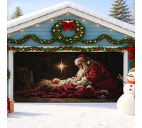 Copertura per porta del garage per presepe di Natale, decorazioni vintage per feste di Babbo Natale e Gesù bambino, decorazione invernale per interni ed esterni, 390 x 180 cm