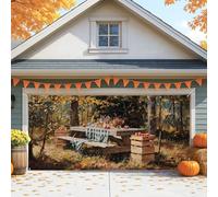 Copertura per porta del garage per tavolo da picnic autunnale rustico, decorazioni per esterni, decorazione stagionale per la casa per il Ringraziamento e Halloween, 390 x 180 cm