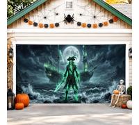 Copertura per porta del garage pirata, fantasiosa nave luna Halloween verde garage porta banner decorazione per la casa per cortile giardino esterno interno festa 400 x 180 cm