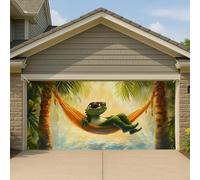Copertura per porta del garage rilassata tropicale dei cartoni animati, grande amaca in alligatore, decorazione estiva per esterni, elementi divertenti per feste e vacanze, 390 x 180 cm
