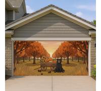 Copertura per porta del garage, rustica fantasiosa carretto girasoli autunnale arancione per porta del garage banner decorazione per la casa per cortile, giardino, esterno interno, feste, 400 x 180 cm