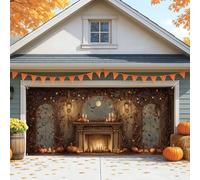 Copertura per porta del garage rustica vintage, grandi decorazioni autunnali per Halloween e autunno, decorazione per interni ed esterni, sfondo per feste, 390 x 180 cm
