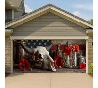 Copertura per porta del garage rustico, con teschio di toro occidentale, grande fattoria rossa vintage papavero decorazioni per garage, decorazioni per interni ed esterni, decorazione per feste di