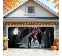Copertura per porta del garage, spaventosa decorazione rossa spaventosa per Halloween, grande decorazione per feste spettrali per esterni e interni, 390 x 180 cm