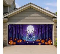 Copertura per porta del garage, spettrale giocosa zucche luna, Halloween, viola, copertura da parete per garage, decorazione per la casa, per portico, patio, cortile, feste esterne, 400 x 180 cm