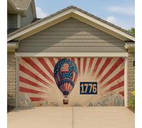 Copertura per porta del garage, stile patriottico, vintage, 1776, grande decorazione per palloncini ad aria calda, decorazione per feste estive all'aperto, 390 x 180 cm