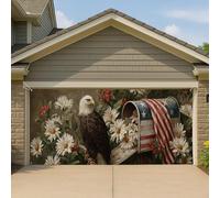 Copertura per porta del garage, stile rustico, aquila calva e floreale, grande striscione per esterni, decorazione patriottica per la casa per l'estate, 400 x 180 cm