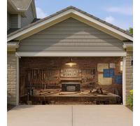 Copertura per porta del garage, stile rustico, vintage, marrone, stile rustico, design classico fatto a mano, decorazione protettiva per esterni, tema di miglioramento della casa per tutto l'anno, 390