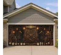 Copertura per porta del garage, stile steampunk, design vintage con meccanismo industriale marrone, decorazione per la casa all'aperto per autunno e Halloween, 400 x 180 cm