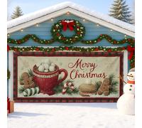Copertura per porta del garage, stile vintage, rustico, decorazione natalizia per le vacanze, decorazioni invernali per interni ed esterni, decorazione per feste di Natale, 390 x 180 cm