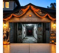 Copertura per porta del garage, tema: casa infestata e abbandonata, 390 x | Tema infestato spettrale, Bandiera della porta del garage, Atmosfera di edificio abbandonato, Dettagli della porta del