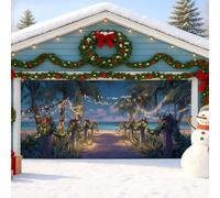 Copertura per porta del garage tropicale invernale, con scena blu sulla spiaggia, grande decorazione per porte del garage, decorazione per interni ed esterni, 390 x 180 cm