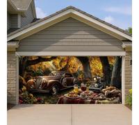 Copertura per porta del garage vintage autunnale, decorazioni classiche per porte del garage degli anni '40, decorazione per picnic all'aperto autunnale per casa, sfondo celebrazione del