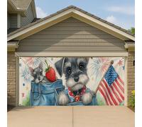 Copertura per porta del garage vintage con cucciolo patriottico, grande striscione per il giorno dell'indipendenza per feste estive, decorazione per sfondo 390 x 180 cm