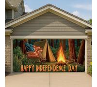Copertura per porta del garage vintage per il giorno dell'indipendenza, grande striscione decorativo per falò Patriot, sfondo estivo per vacanze all'aperto, 390 x 180 cm