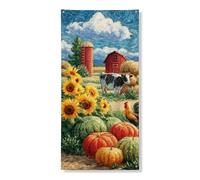 Copertura per porta del raccolto della fattoria, decorazione rustica con girasole e zucca, decorazione per porta d'ingresso, decorazione per interni ed esterni, 91 x 182 cm