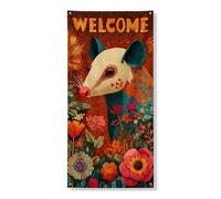 Copertura per porta di benvenuto con topolino fantasioso, arte floreale colorata da giardino, decorazione primaverile per esterni, decorazione festiva per l'ingresso della casa, 91 x 183 cm