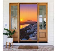 Copertura per porta di benvenuto, decorazione per porta, striscione stagionale, cartello per portico, oscurante, privacy, tenda per porta, grecia, isola, tramonto, paesaggio, foto, sfondo, tenda per