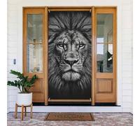 Copertura per porta di benvenuto Primavera Grande Banner da appendere Testa di leone in bianco e nero Benvenuto Portico Cartello Francese Privacy Porta Finestra Tende Fotografia Sfondo Stagionale