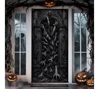 Copertura per porta di Halloween, motivo mani scheletriche, stile gotico | Arco gotico, sfondo porta d'ingresso, ingresso spettrale, orrore cinematografico, atmosfera della casa infestata