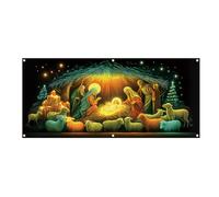 Copertura per porta d'ingresso natalizia - Grande copertura per porta religiosa, striscione fluorescente con scena di Gesù, cartello di sfondo per appendiabiti, decorazione in tessuto resistente alle