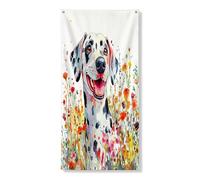 Copertura per porta esterna a forma di cane dalmata primaverile, 91 x 182 cm, divertente acquerello con fiori di campo per la casa dei cuccioli, decorazione per porta anteriore e posteriore
